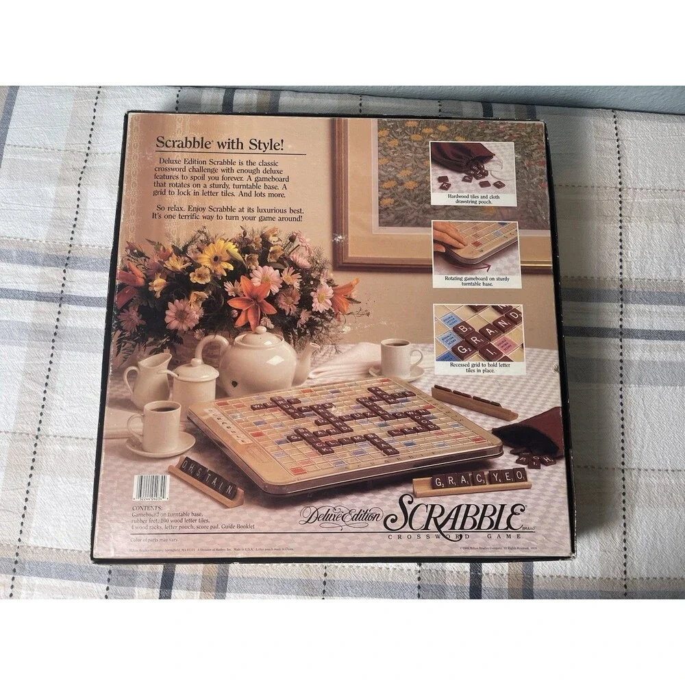 Scrabble Deluxe Edition 1989 MB No. 4034 Red Tiles Rotating Turntable Board Game